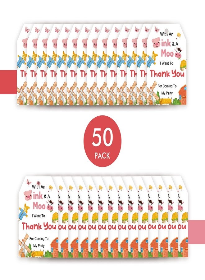 FORSHEEP 50pcs Barnyard Animal Thank You Tags, Farm Animals Gift Tag with String for 1st Birthday Party, Pig/Cow Thank You Paper Tags for Farm Themed Birthday/Gender Reveal Party Favors - Image 3